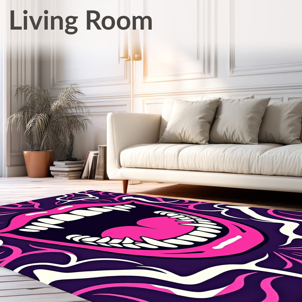 Hot Pink Vampire Mouth Purple Swirls Rug