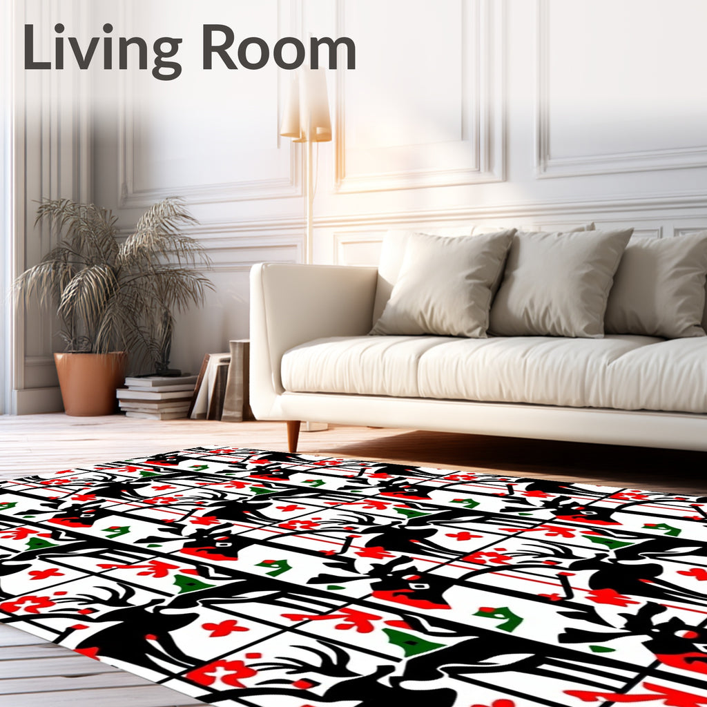 Black White Red Deer Stripe Rug