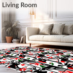 Black White Red Deer Stripe Rug