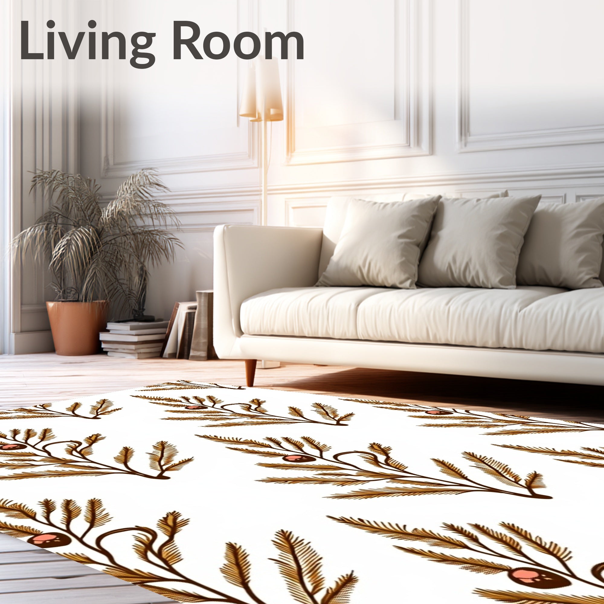 Brown Pine Branch Berry Repeat Rug