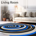 Dynamic Blue White Black Swirl Rug