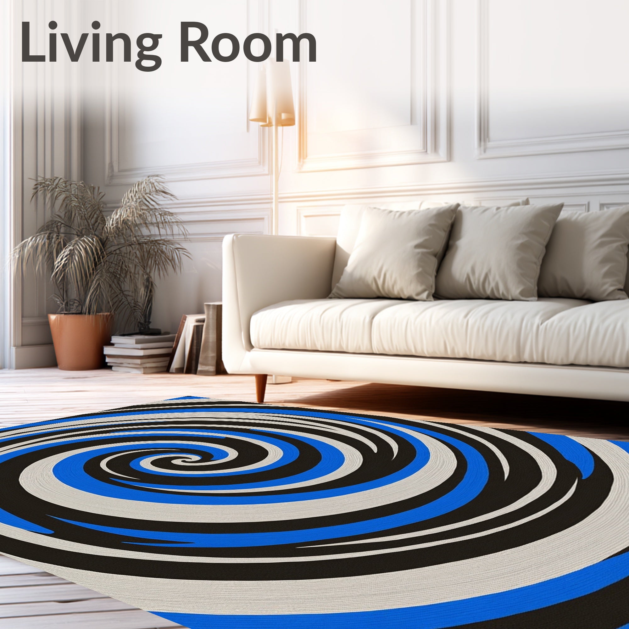 Dynamic Blue White Black Swirl Rug