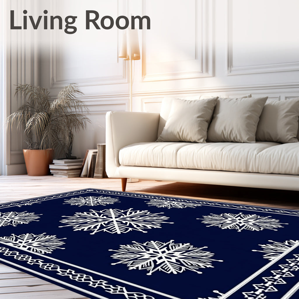 Deep Blue White Snowflake Mandala Runner Rug