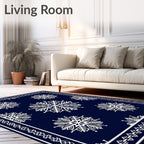Deep Blue White Snowflake Mandala Runner Rug