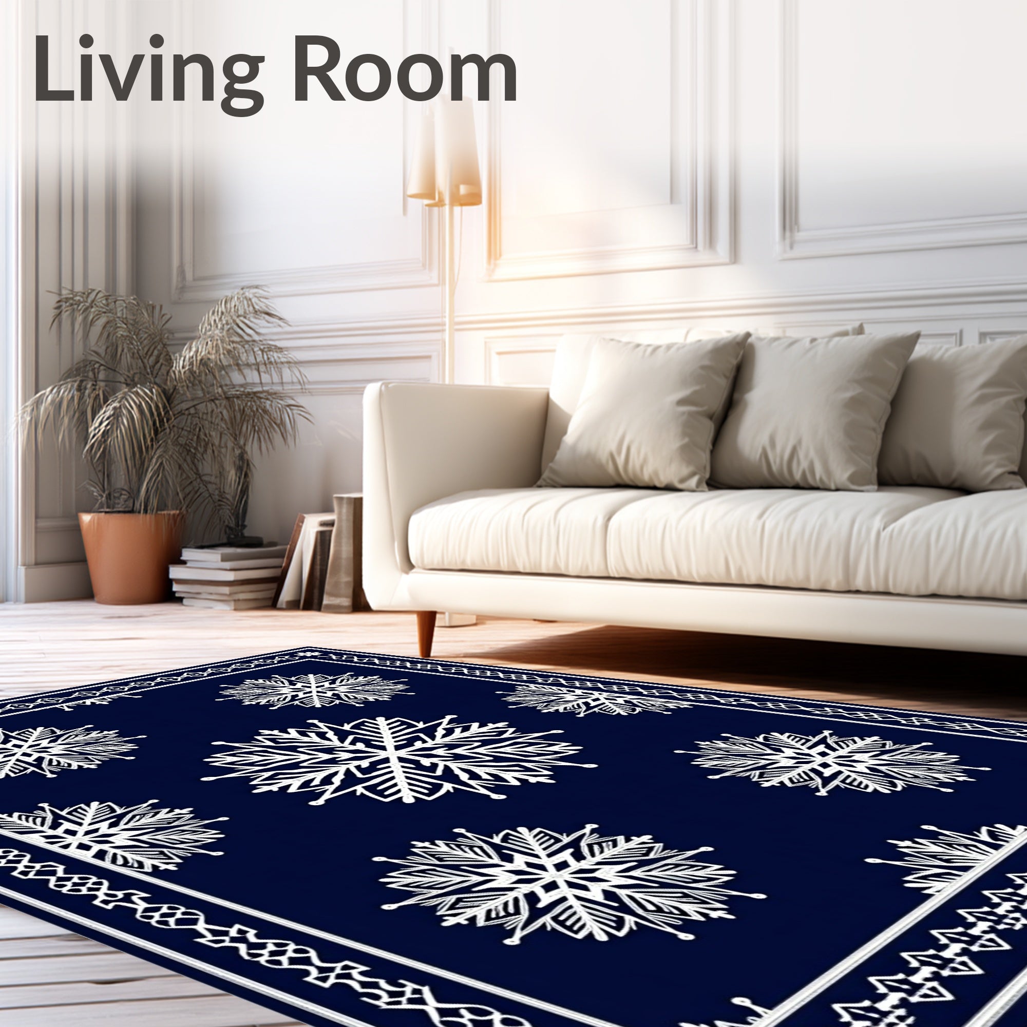 Deep Blue White Snowflake Mandala Runner Rug