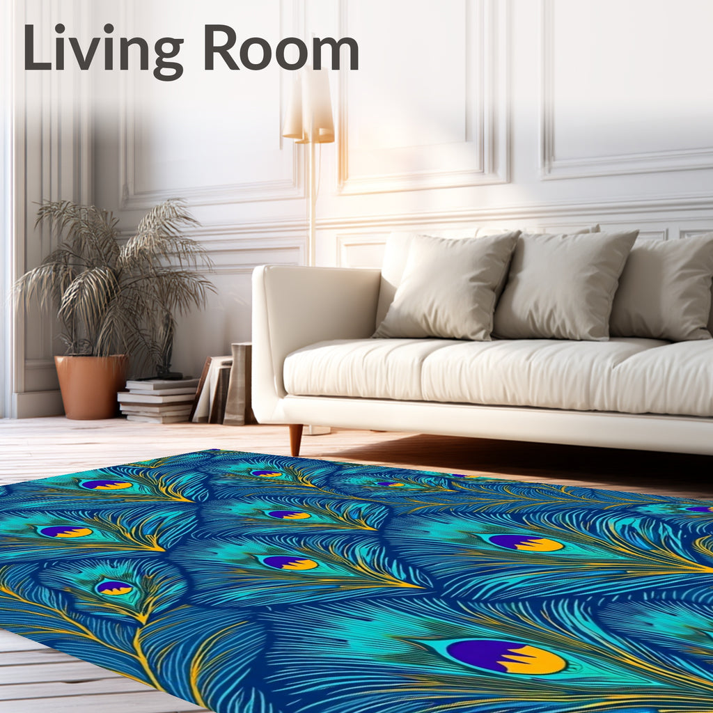 Vibrant Teal Peacock Feather Medallion Rug