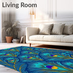 Vibrant Teal Peacock Feather Medallion Rug