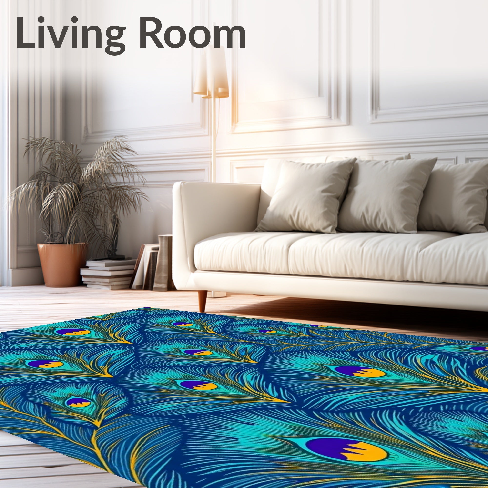 Vibrant Teal Peacock Feather Medallion Rug