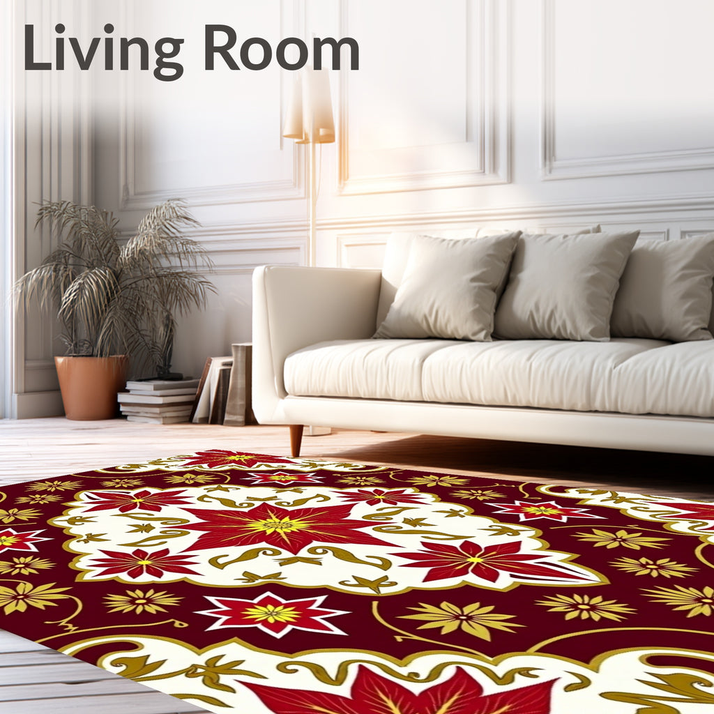 Deep Red Bloom Centerpiece Rug