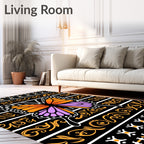 Vibrant Orange Purple Butterfly Scroll Rug