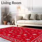 Crimson Snowflakes Twig Border Rug