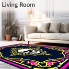 Gothic Skull Neon Floral Emblem Rug
