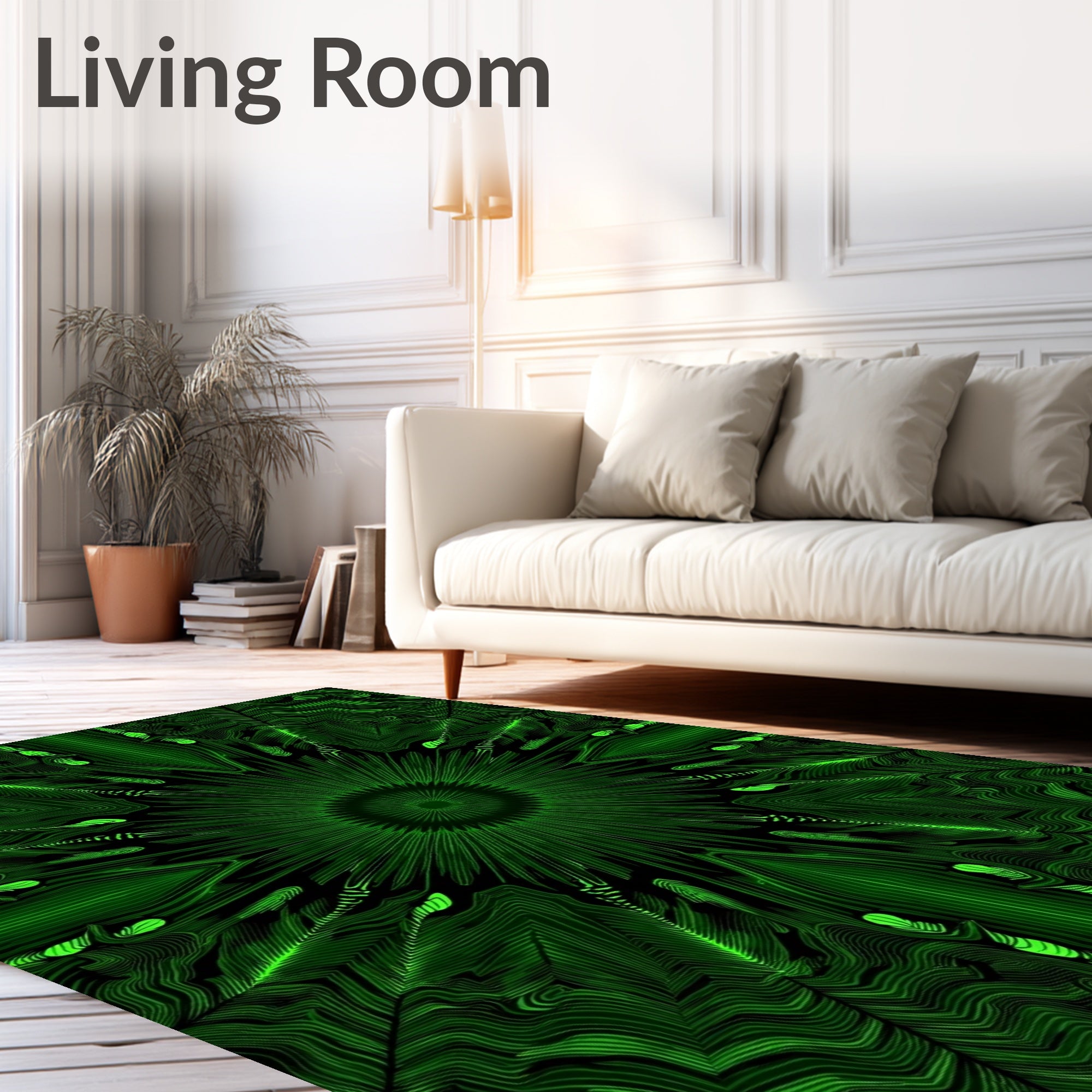 Vibrant Neon Green Abstract Radial Rug