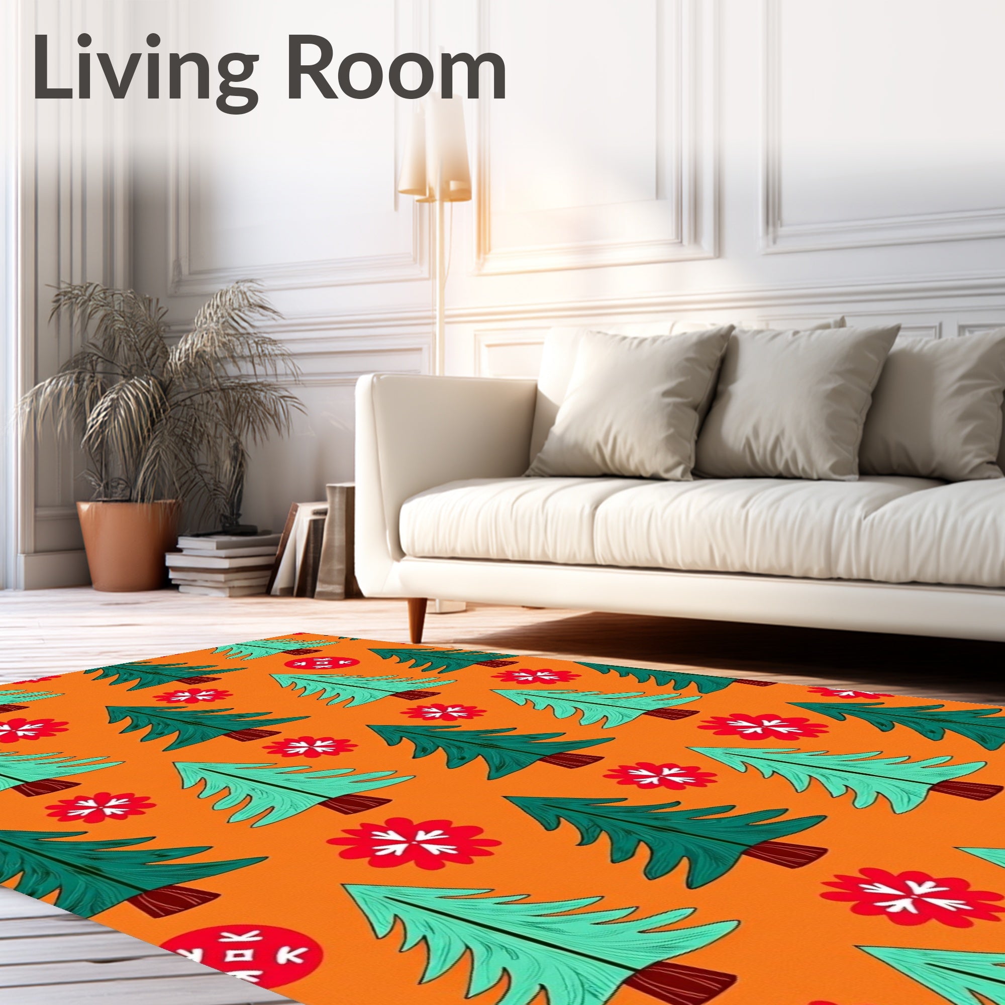 Teal White Pine Red Snowflakes Rug