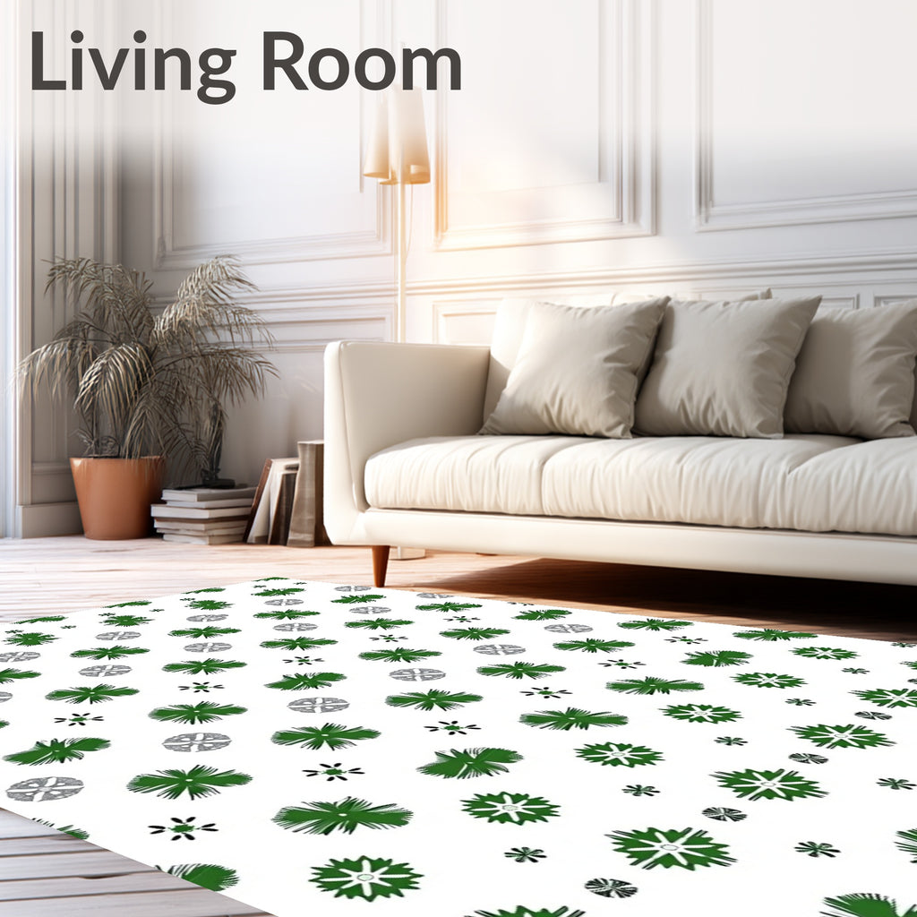 Green Palm Frond Medallion Collage Rug