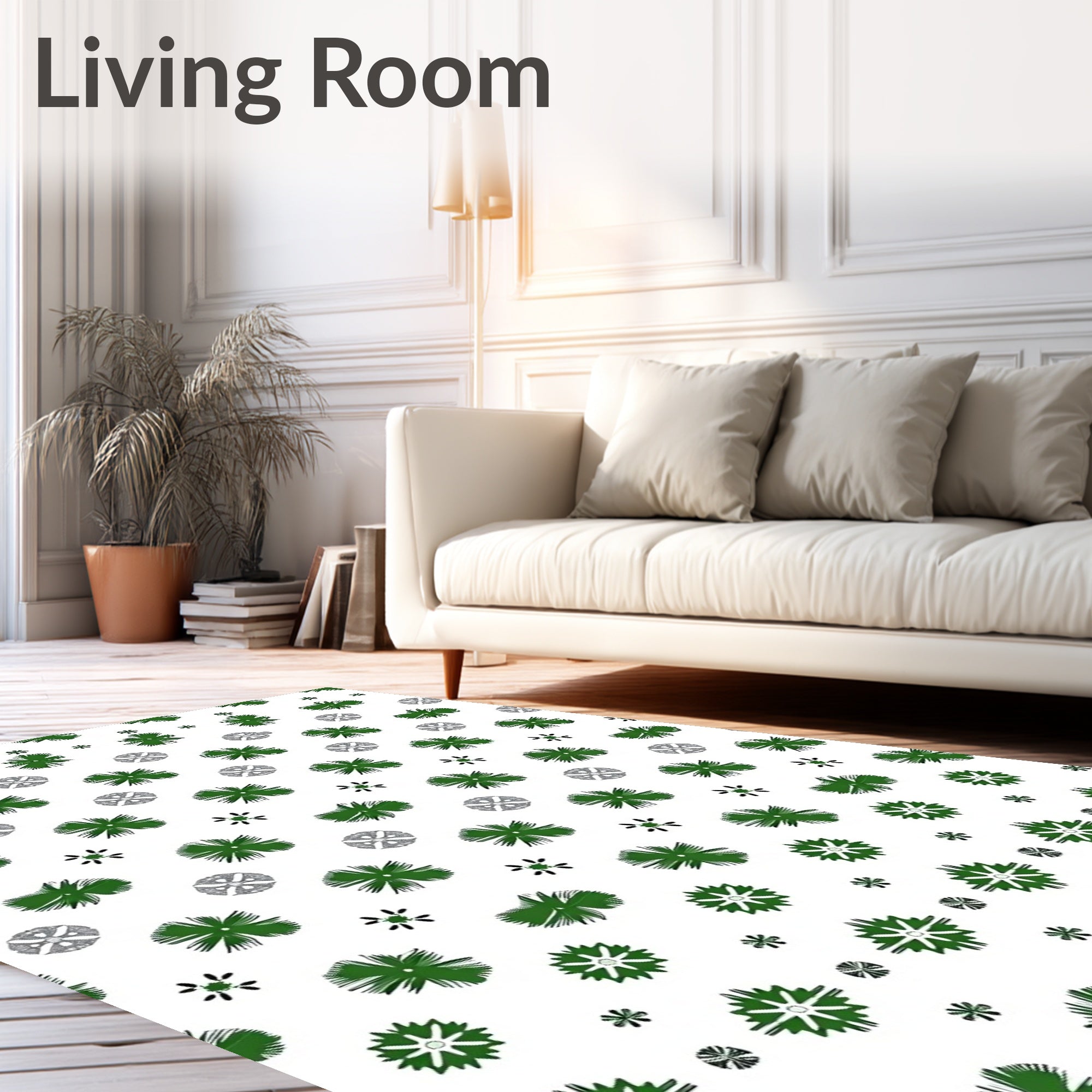 Green Palm Frond Medallion Collage Rug