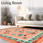 Playful Bunny Folk Orange Teal Rug