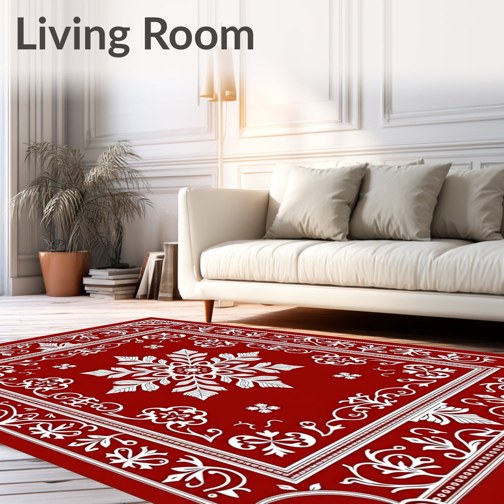 Crimson white ornate floral medallion Rug