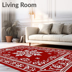 Crimson white ornate floral medallion Rug