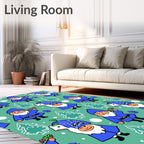 Whimsical Blue Gnome Christmas Trees Rug