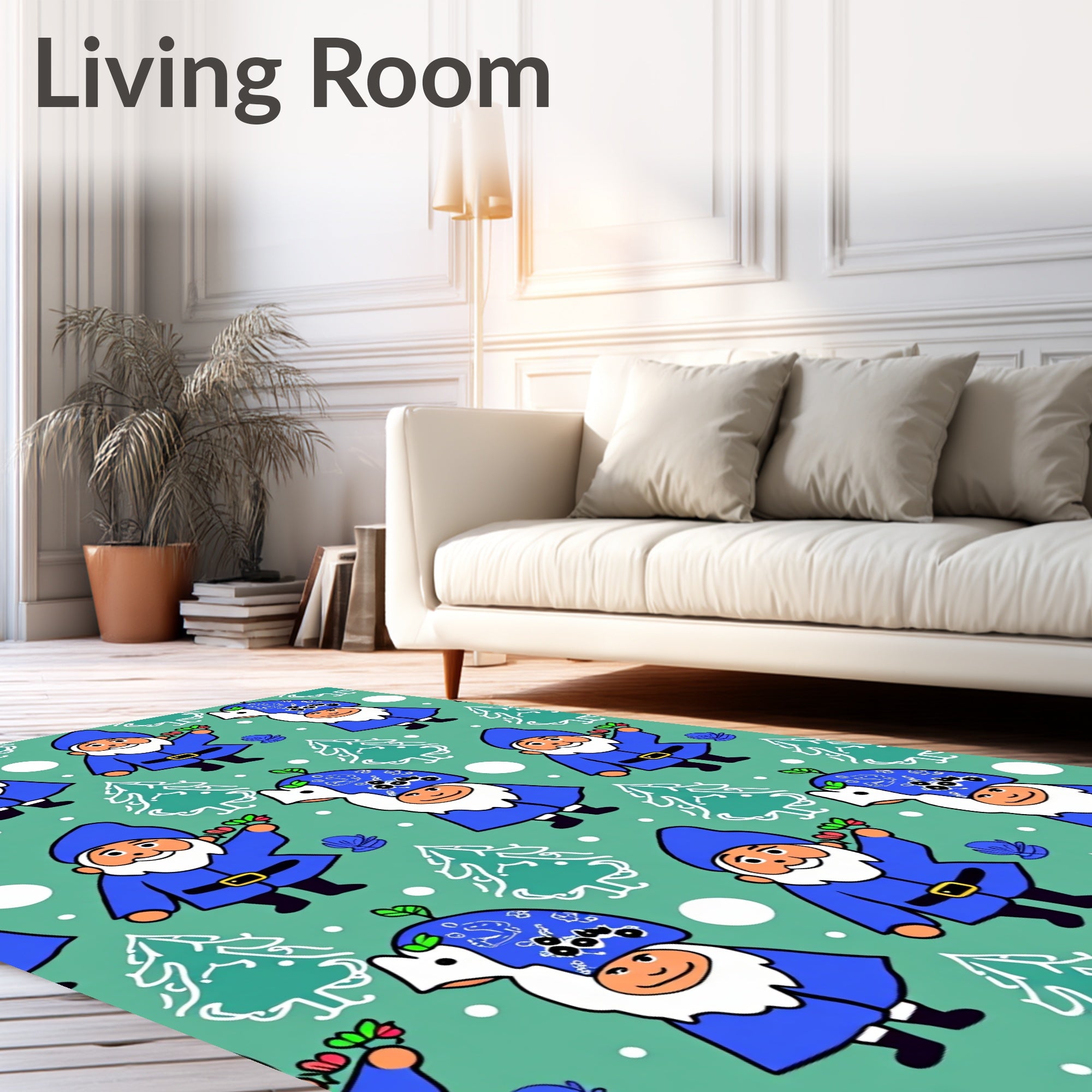 Whimsical Blue Gnome Christmas Trees Rug