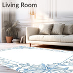 Blue Floral Vine Border Rug