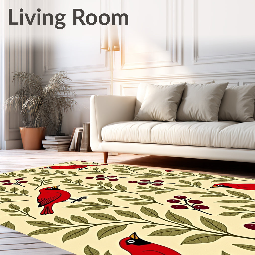 Red Cardinal Branch Berry Arrangement Rug