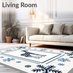 Navy Giraffe Snowflakes Frame Rug