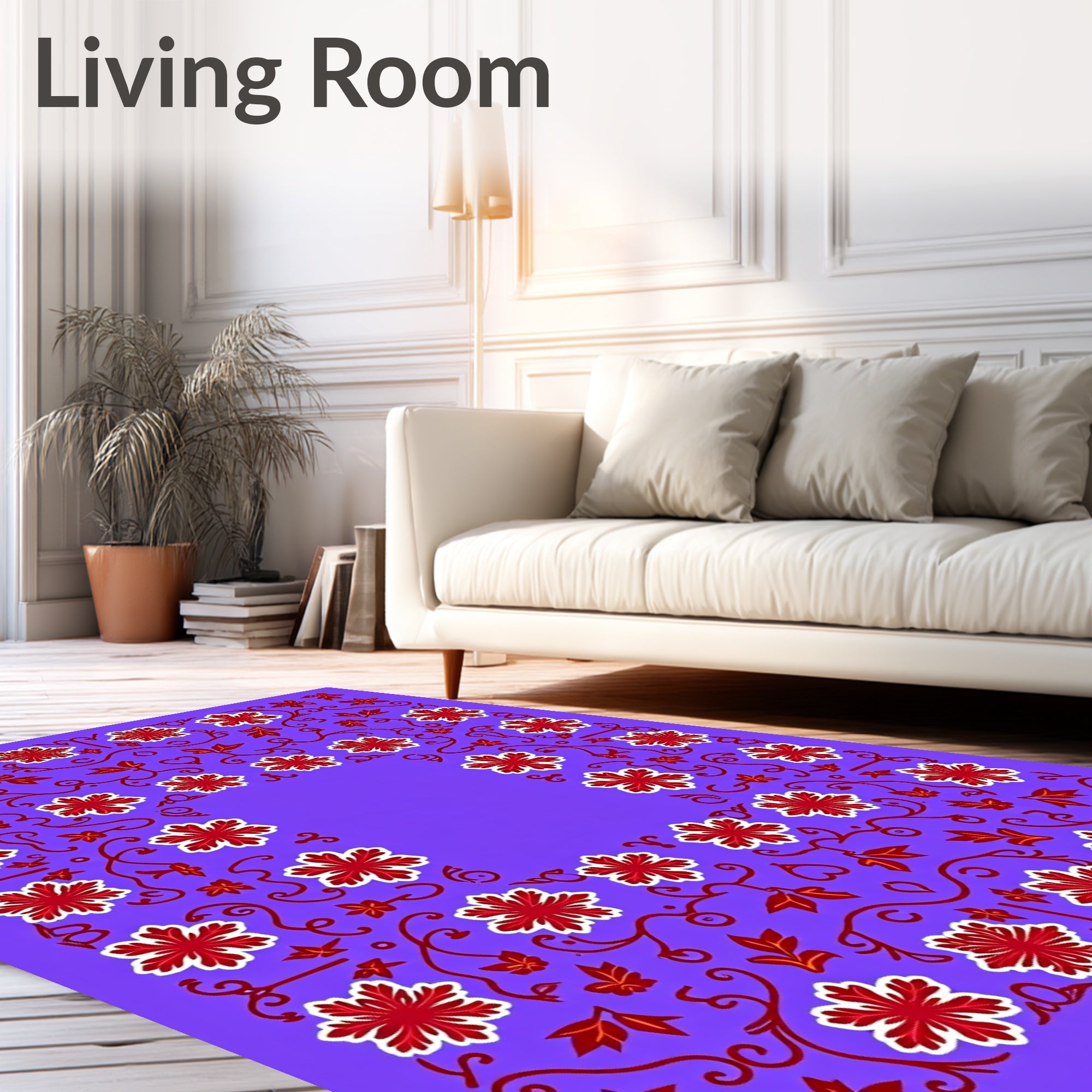 Violet Crimson Floral Vine Intricate Rug