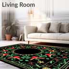 Red Green Bird Floral Border Rug