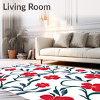 Vibrant Red Floral Vine Swirls Rug