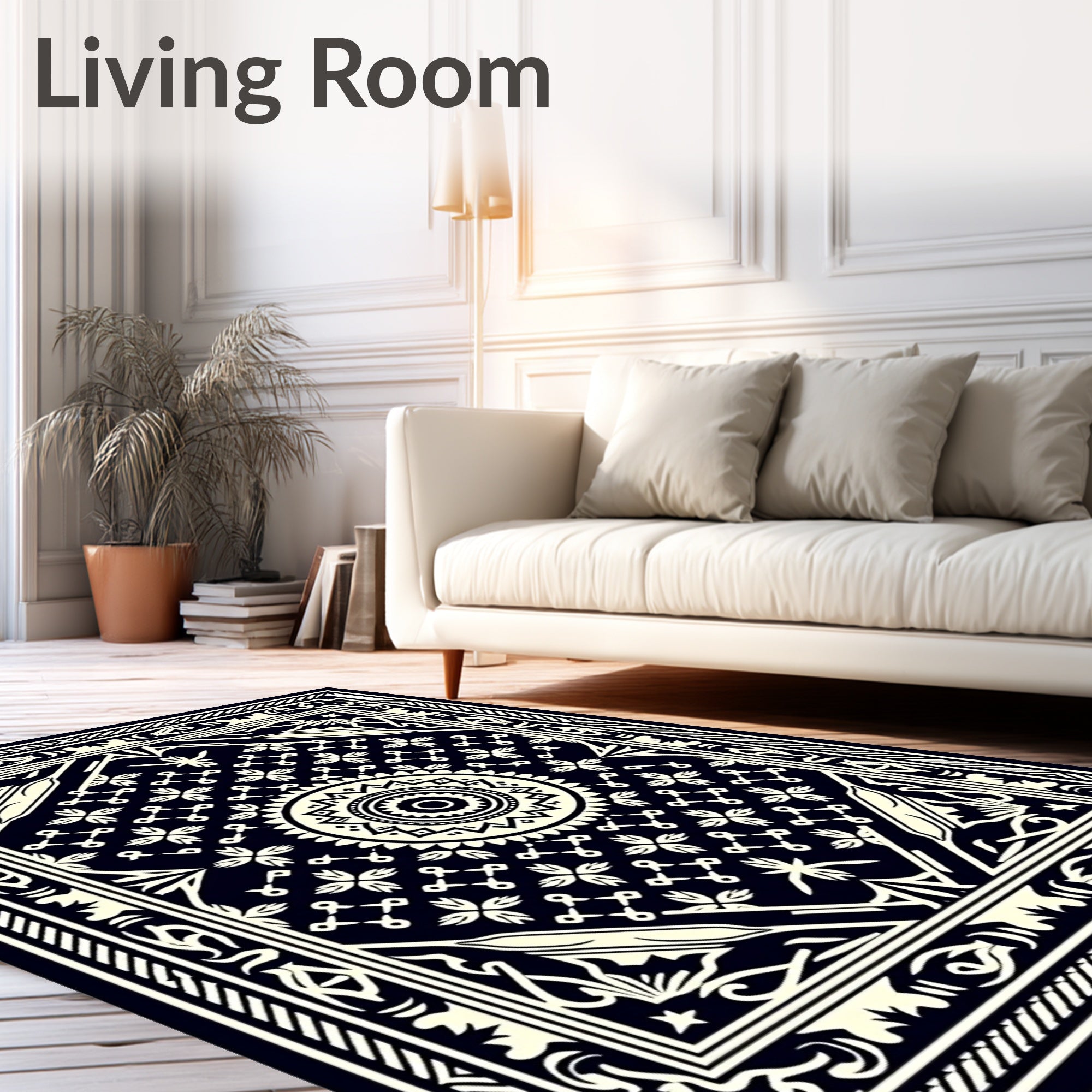 Dark Cream Intricate Ornamental Medallion Rug