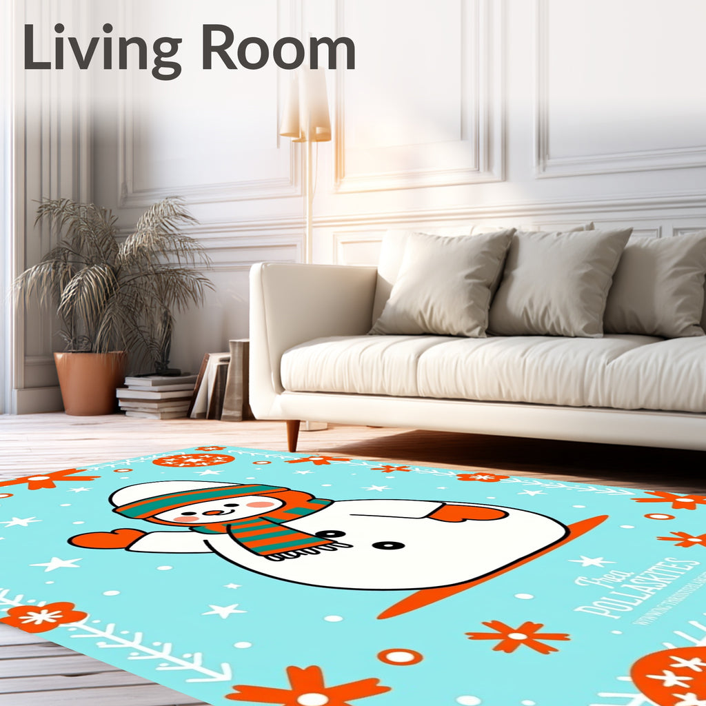 Winter Snowman Orange Festive Border Rug