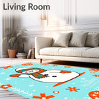 Winter Snowman Orange Festive Border Rug