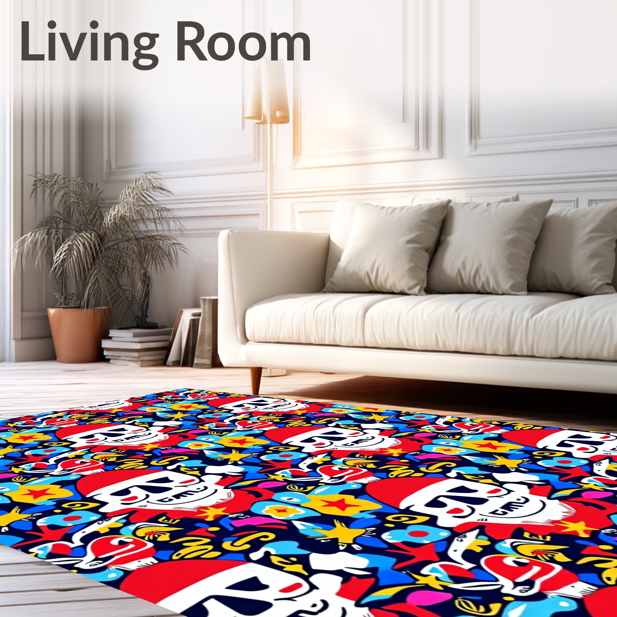 Vivid Skull Starburst Pop Art Rug