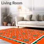 Vibrant Orange Folk Botanical Bird Rug