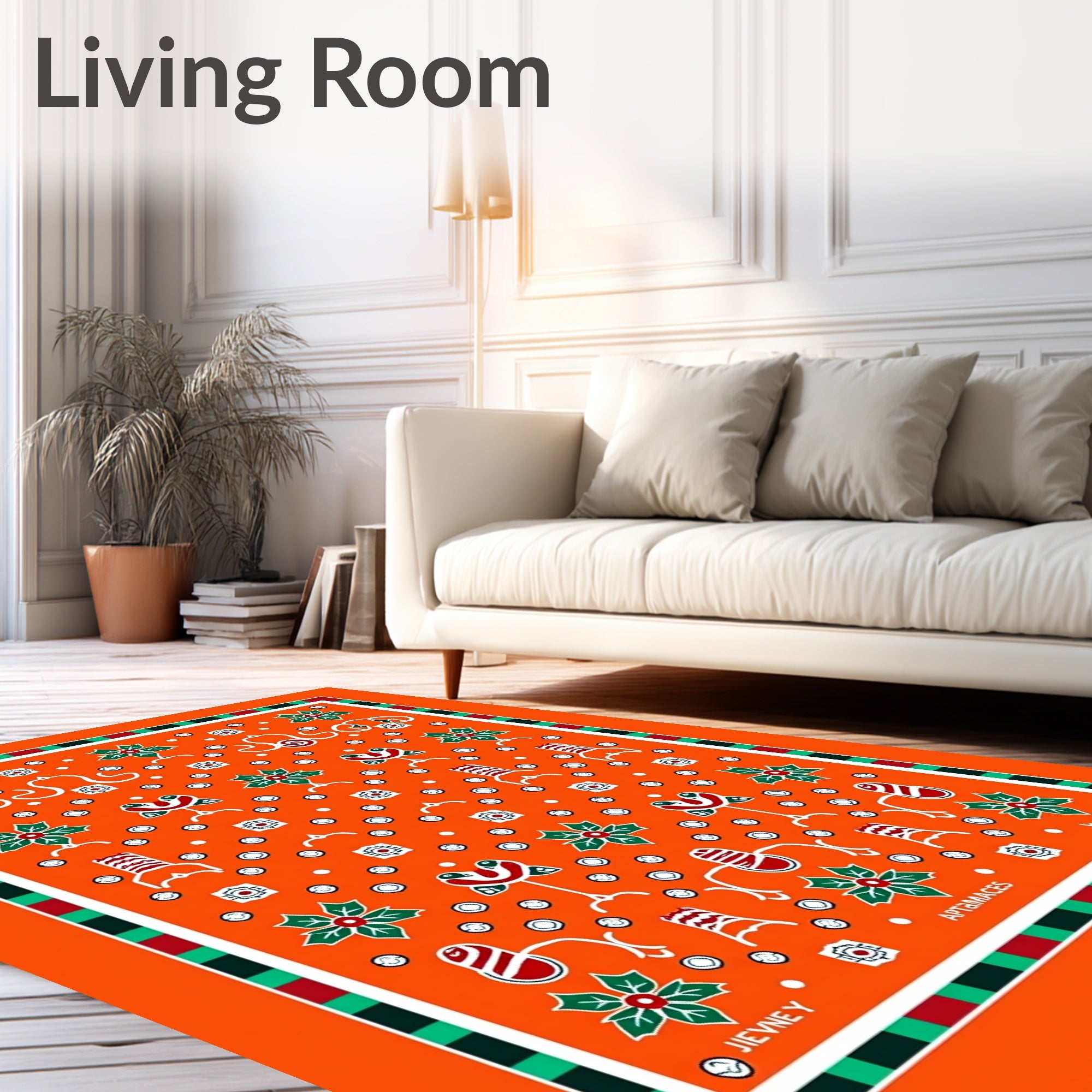 Vibrant Orange Folk Botanical Bird Rug