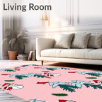 Pink Snowman Cardinal Winter Forest Rug