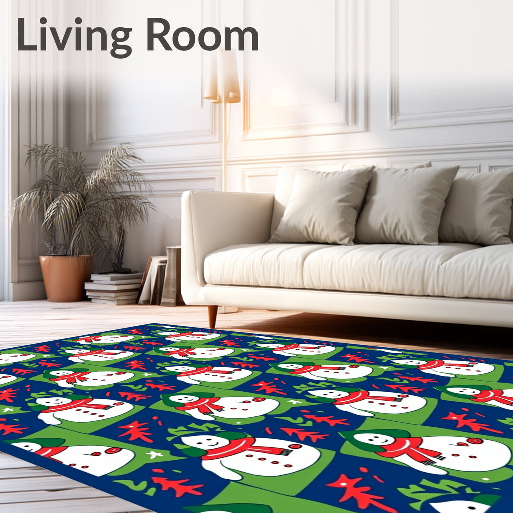 Cheerful Snowman with Red Scarlet Scarf Rug