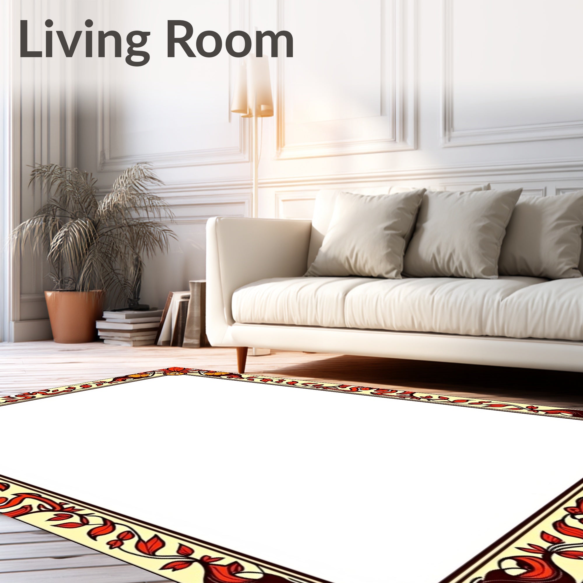 Crimson Amber Floral Border Rug