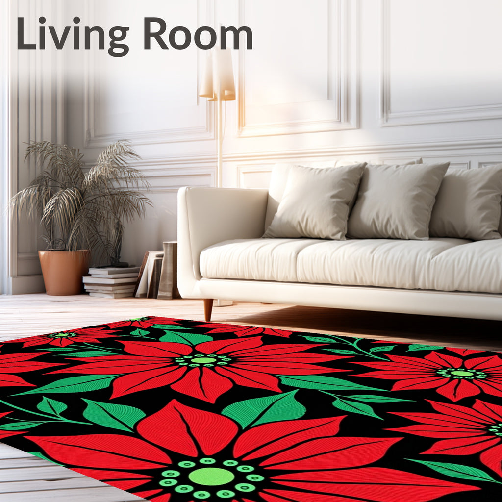 Bold Red Poinsettia Botanical Bloom Rug