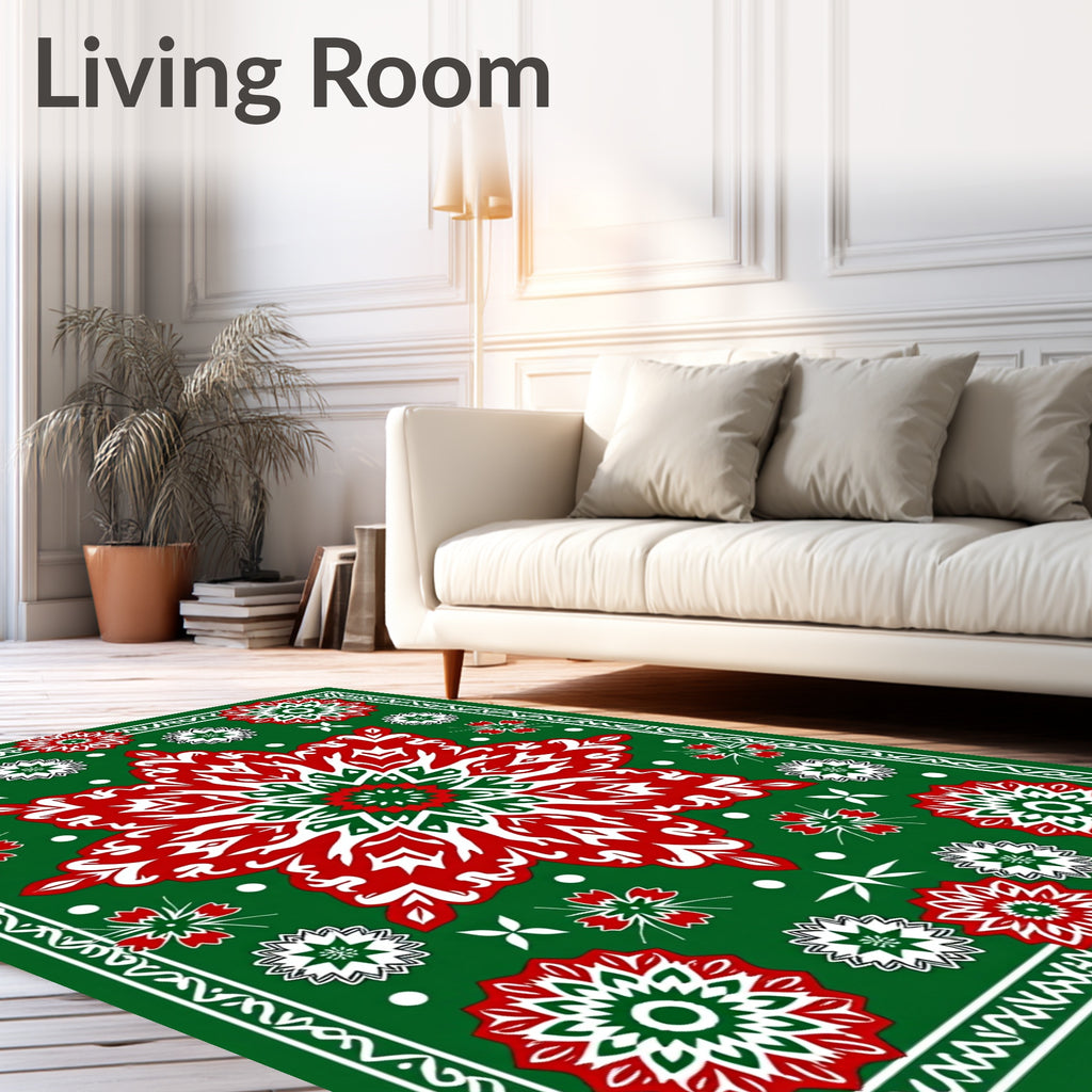 Christmas Red Green Floral Medallion Rug