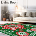 Christmas Red Green Floral Medallion Rug