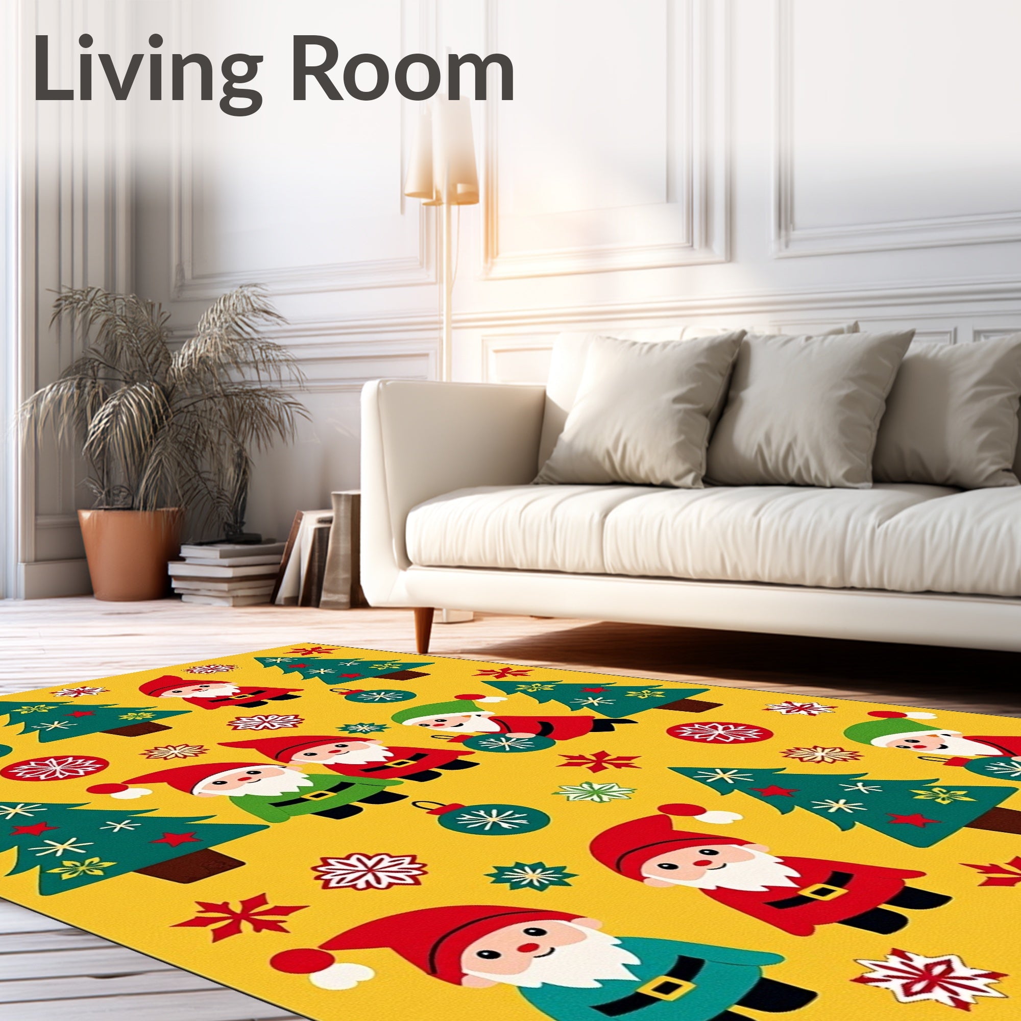 Cheery Gnomes and Trees Holiday Scene Rug