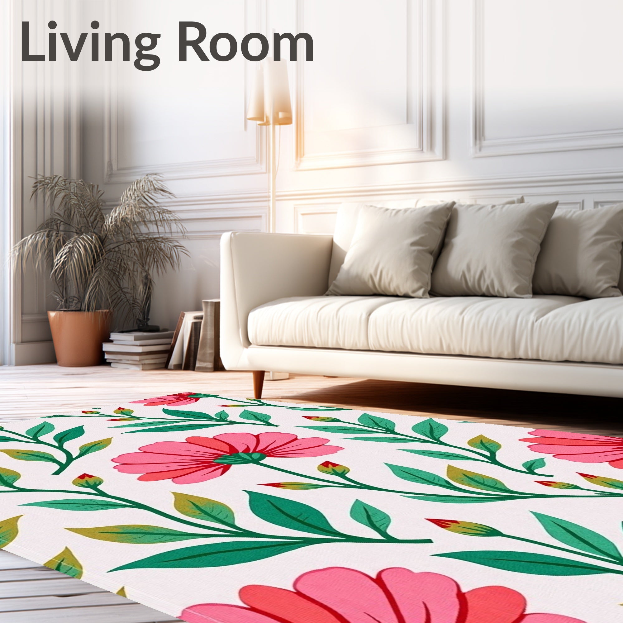 Bright Pink Floral Branches Blossom Rug