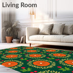 Orange Sunburst Floral Folk Art Rug