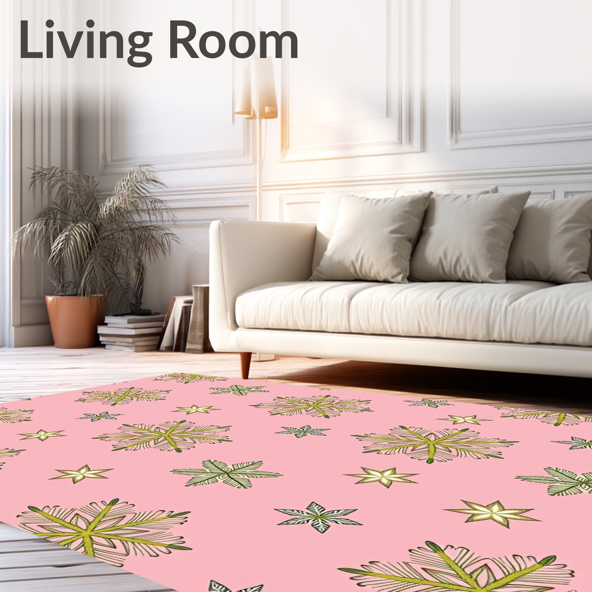 Soft Pink Green Snowflake Sprinkle Rug