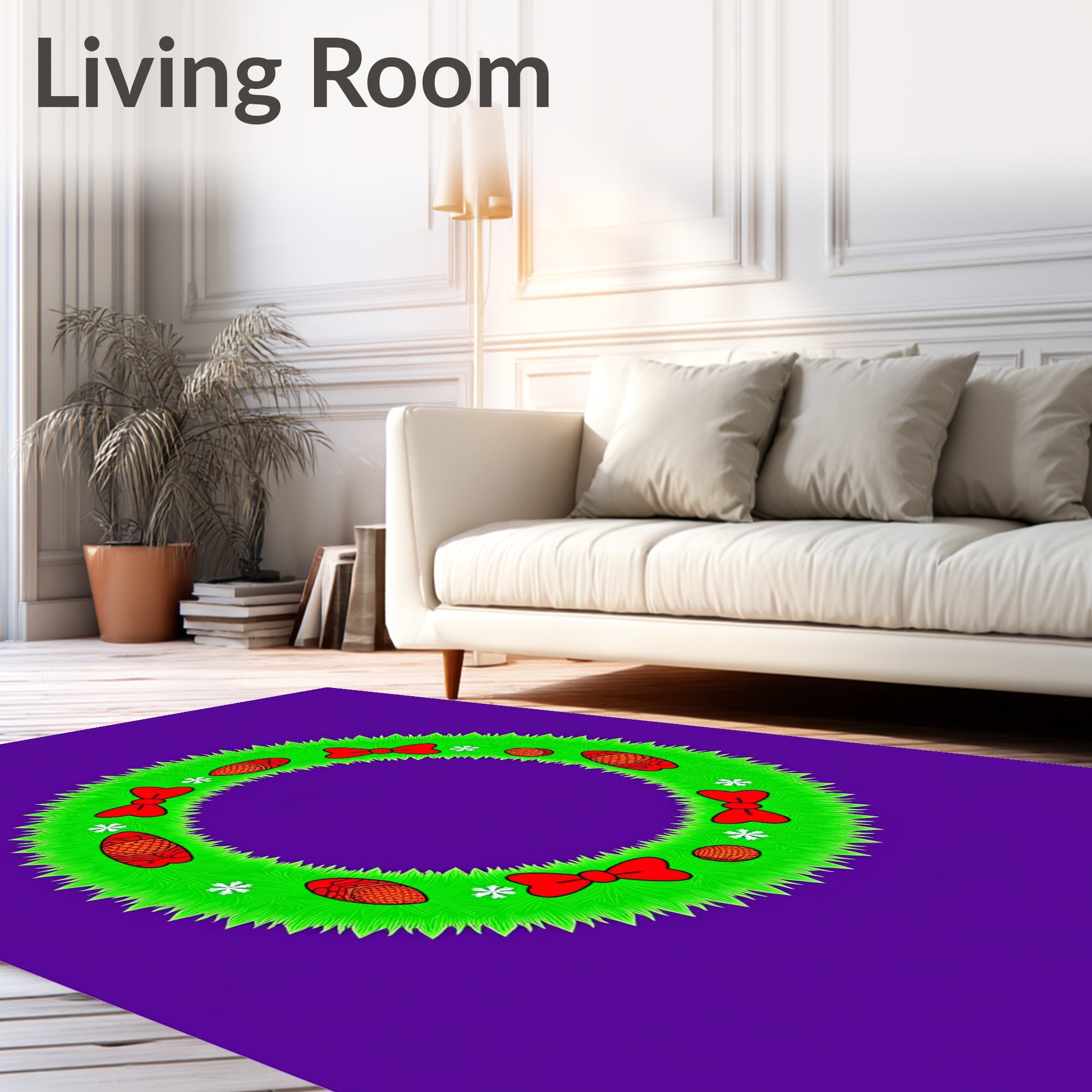 Green Pinecone Bow Snowflake Wreath Rug