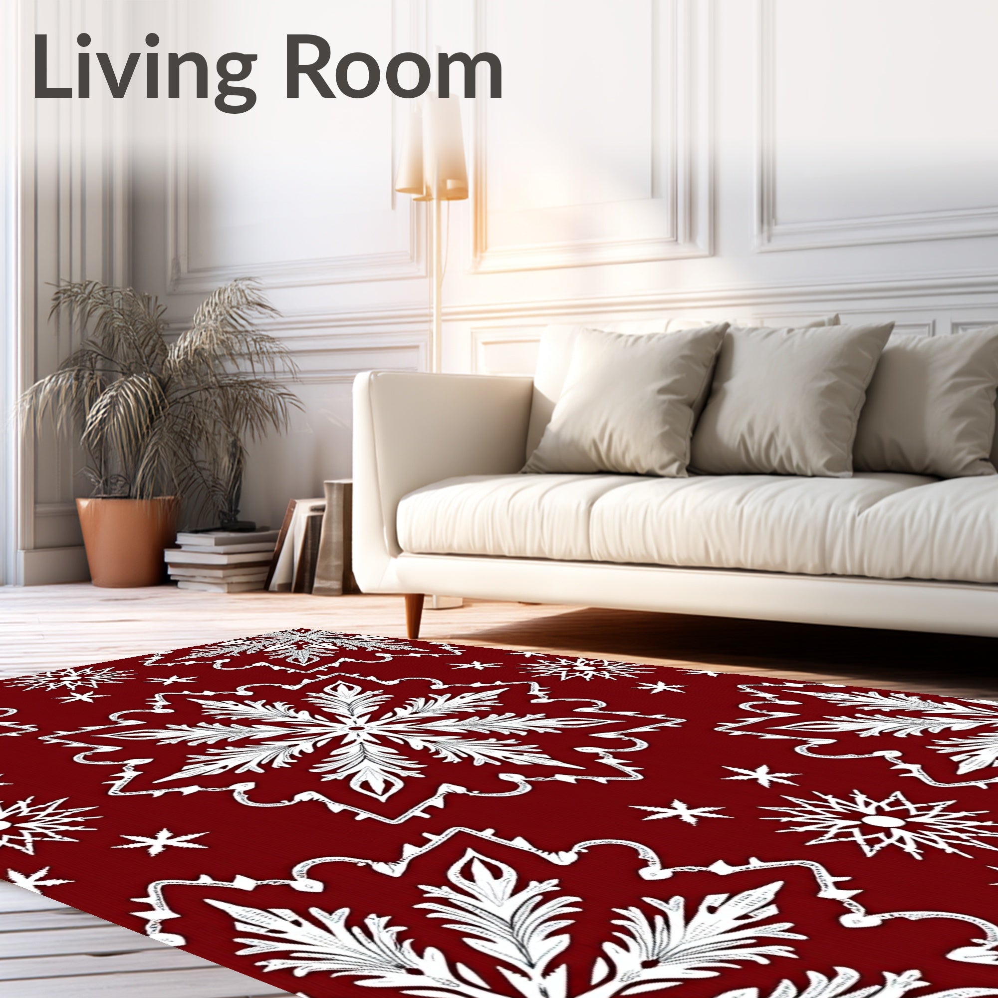 Festive White Snowflake Red Blanket Cover Rug