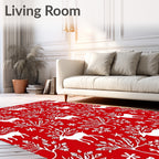 White Reindeer Snowflake Forest Scene Rug